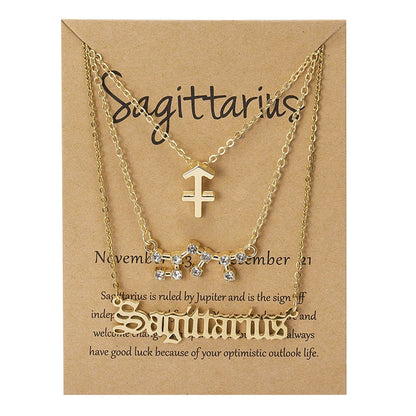 Women's 12 Zodiac Sign Necklace Set | 3pcs Constellation Pendant Choker Birthday Jewelry with Card