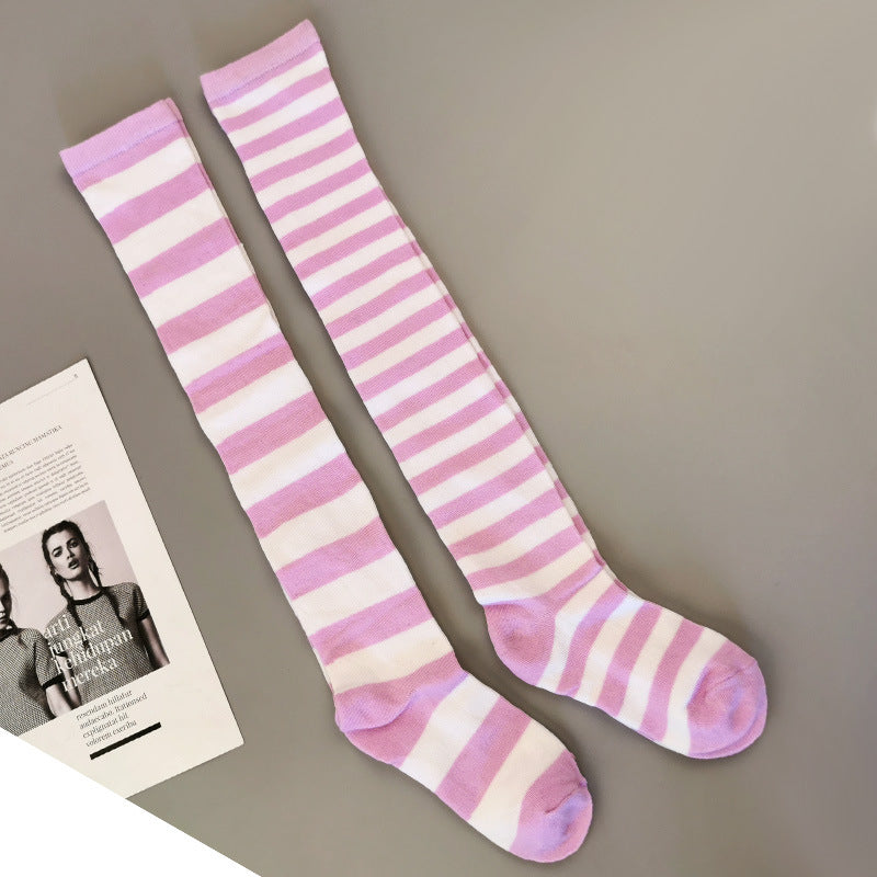 Women's Striped Thigh High Stockings | Black, White & Pink Over-Knee Lolita Harajuku Y2K Socks