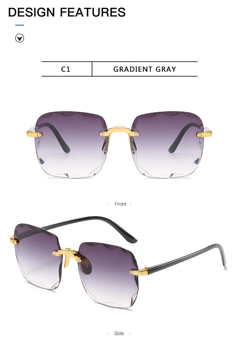 Women's Square Rimless Sunglasses | 3pcs Luxury Designer Summer UV400 Shades for Women & Men