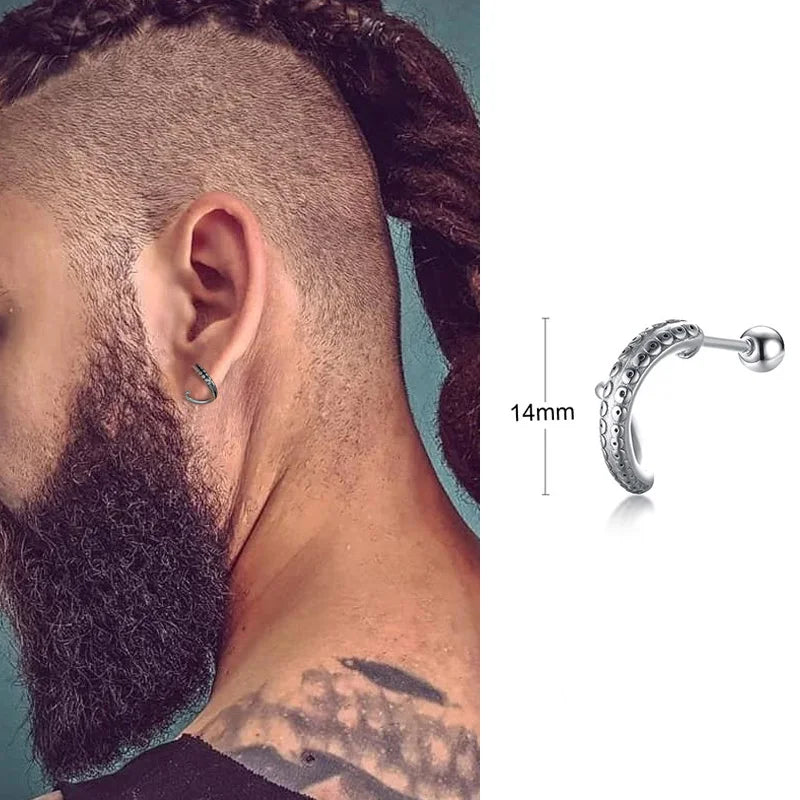 Men's Stainless Steel North Star Huggie Hoop Earrings | Piercing or Clip-On Cross Jewelry Gift