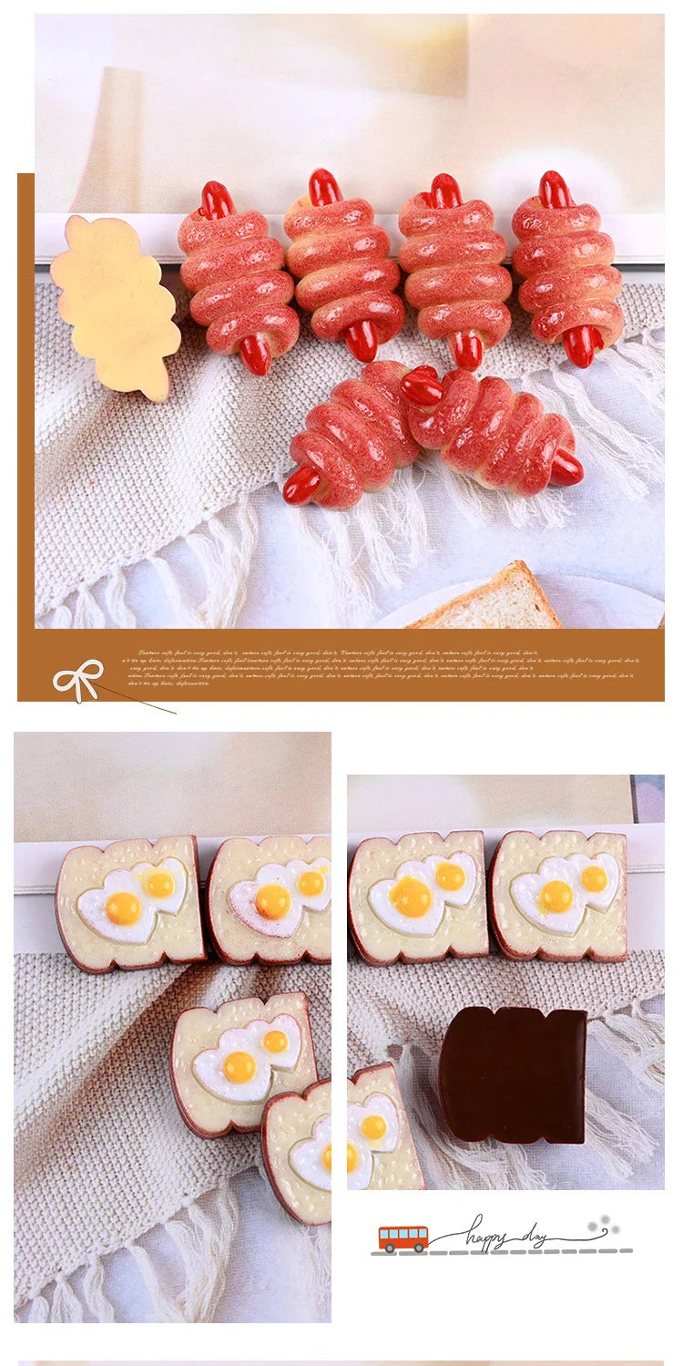 Hand-Painted Mini Pizza & Hamburger Resin Appliques | 10pcs Flat Back Miniature Food Decorations for DIY Crafts