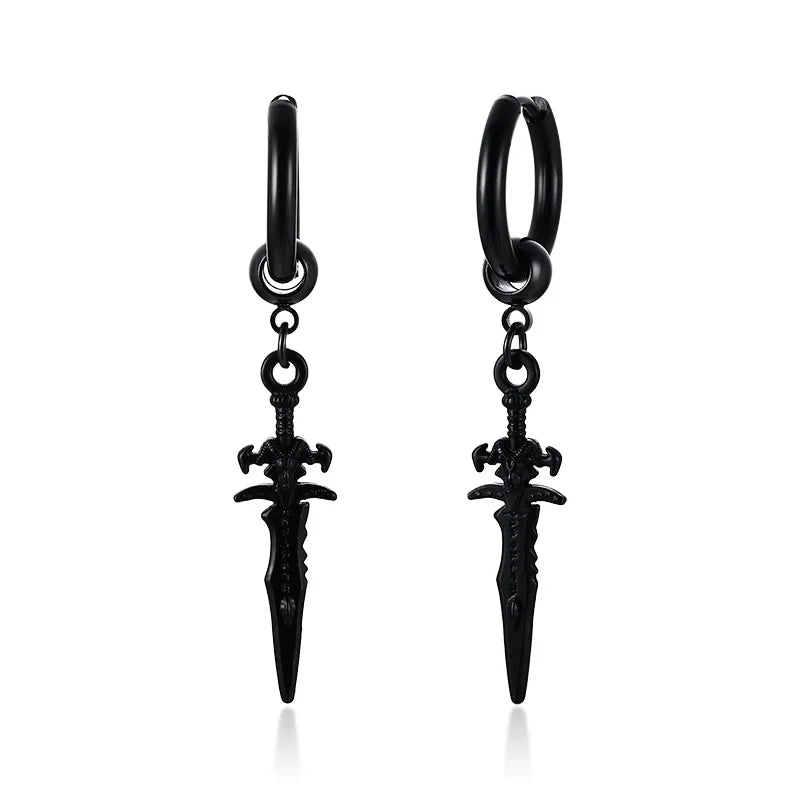 Men's Stainless Steel North Star Huggie Hoop Earrings | Piercing or Clip-On Cross Jewelry Gift