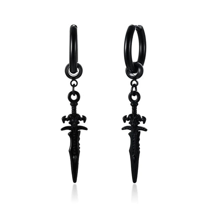 Men's Stainless Steel North Star Huggie Hoop Earrings | Piercing or Clip-On Cross Jewelry Gift