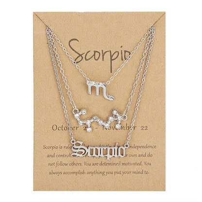 Women's 12 Zodiac Sign Necklace Set | 3pcs Constellation Pendant Choker Birthday Jewelry with Card