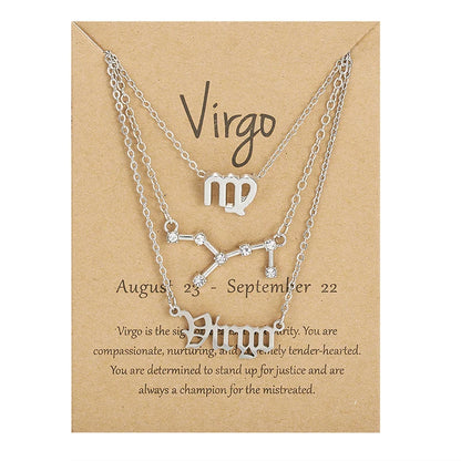 Women's 12 Zodiac Sign Necklace Set | 3pcs Constellation Pendant Choker Birthday Jewelry with Card