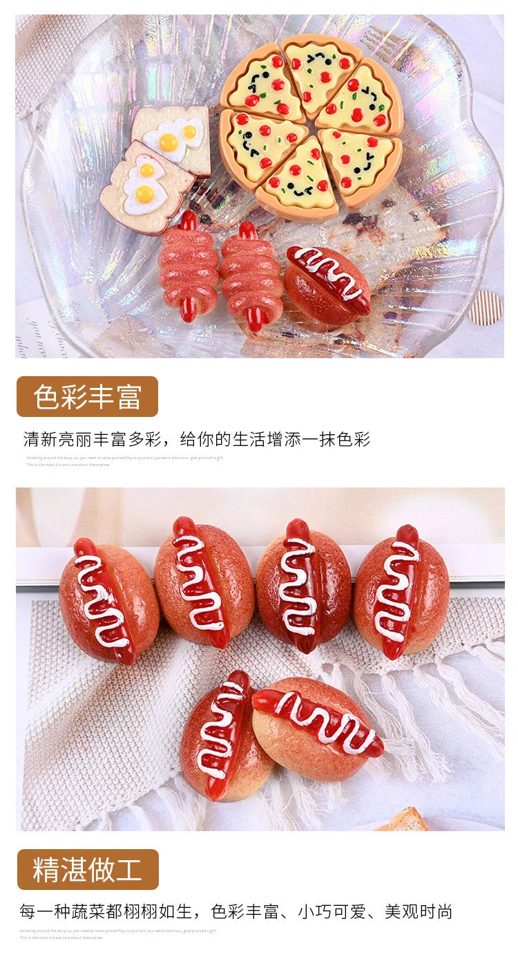 Hand-Painted Mini Pizza & Hamburger Resin Appliques | 10pcs Flat Back Miniature Food Decorations for DIY Crafts