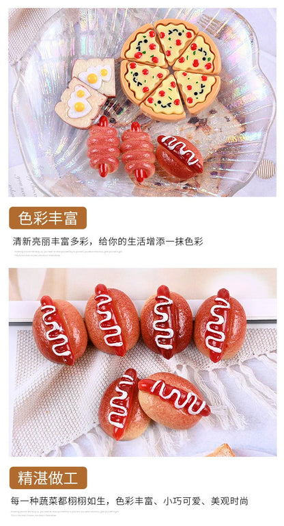 Hand-Painted Mini Pizza & Hamburger Resin Appliques | 10pcs Flat Back Miniature Food Decorations for DIY Crafts