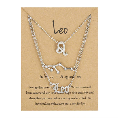 Women's 12 Zodiac Sign Necklace Set | 3pcs Constellation Pendant Choker Birthday Jewelry with Card
