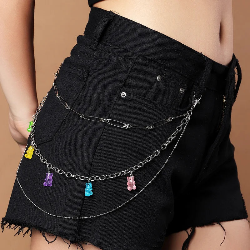 Cute Rainbow Resin Keychain & Waist Chain – Bear, Mushroom & Flower Designs