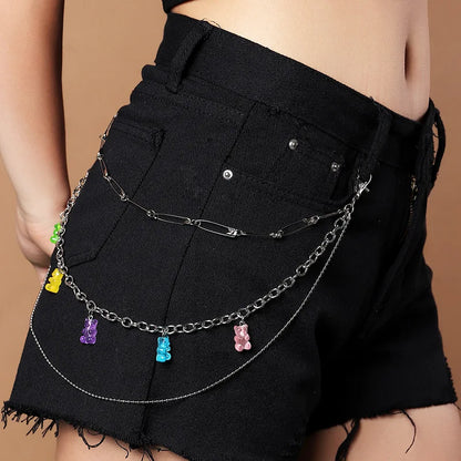 Cute Rainbow Resin Keychain & Waist Chain – Bear, Mushroom & Flower Designs