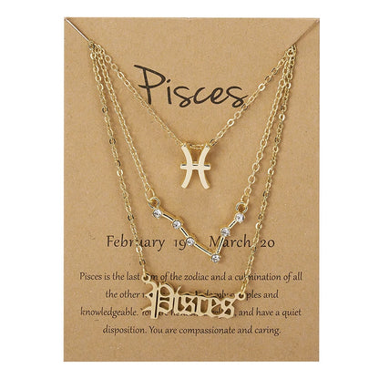 Women's 12 Zodiac Sign Necklace Set | 3pcs Constellation Pendant Choker Birthday Jewelry with Card