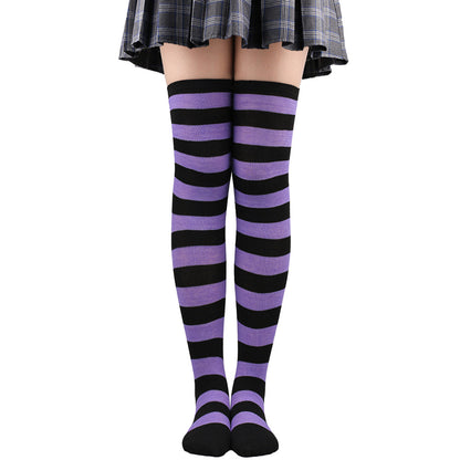 Women's Striped Thigh High Stockings | Black, White & Pink Over-Knee Lolita Harajuku Y2K Socks