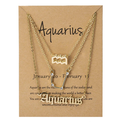 Women's 12 Zodiac Sign Necklace Set | 3pcs Constellation Pendant Choker Birthday Jewelry with Card