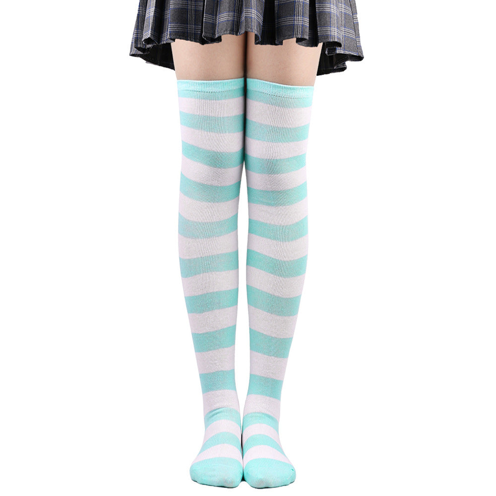 Women's Striped Thigh High Stockings | Black, White & Pink Over-Knee Lolita Harajuku Y2K Socks