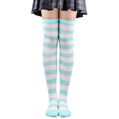 Women's Striped Thigh High Stockings | Black, White & Pink Over-Knee Lolita Harajuku Y2K Socks