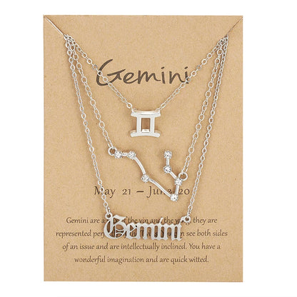 Women's 12 Zodiac Sign Necklace Set | 3pcs Constellation Pendant Choker Birthday Jewelry with Card
