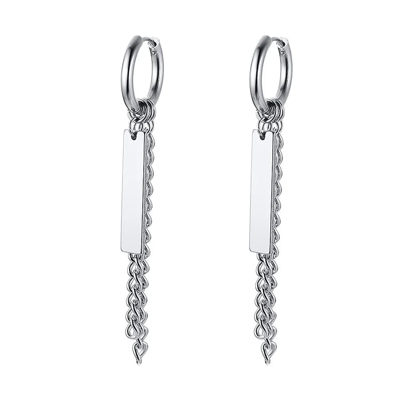 Men's Stainless Steel North Star Huggie Hoop Earrings | Piercing or Clip-On Cross Jewelry Gift
