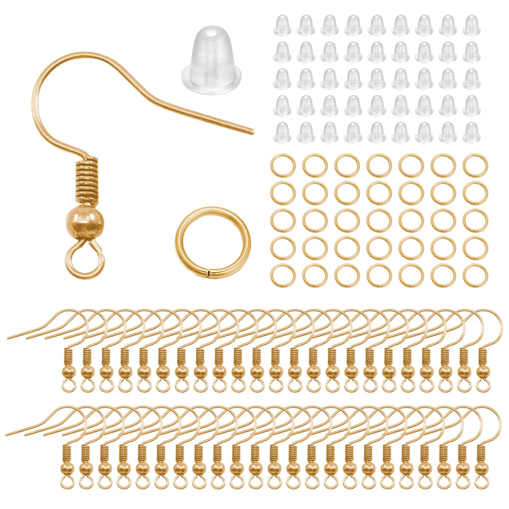 Hypoallergenic Earring Hook Kit | 100/300pcs Fish Hooks, Jump Rings & Ear Wires for DIY Jewelry Making