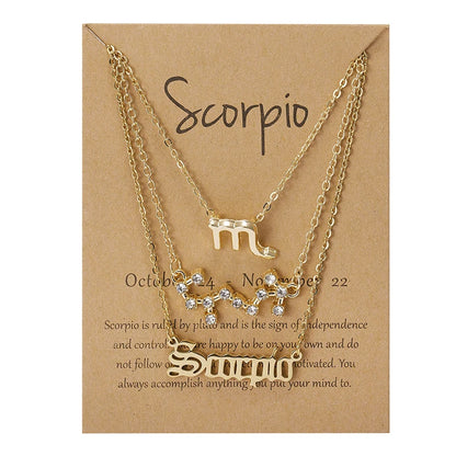 Women's 12 Zodiac Sign Necklace Set | 3pcs Constellation Pendant Choker Birthday Jewelry with Card
