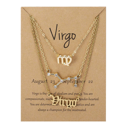 Women's 12 Zodiac Sign Necklace Set | 3pcs Constellation Pendant Choker Birthday Jewelry with Card