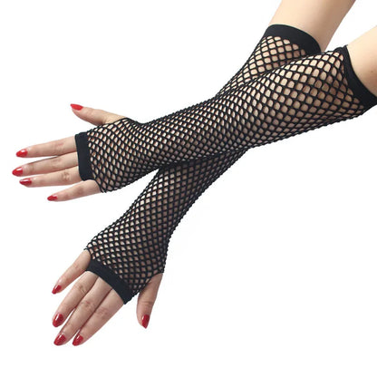 Women's Fishnet Fingerless Arm Warmers – Long Gloves for Party & Fancy Dress
