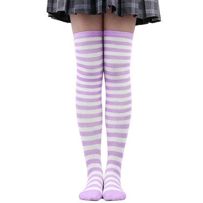 Women's Striped Thigh High Stockings | Black, White & Pink Over-Knee Lolita Harajuku Y2K Socks