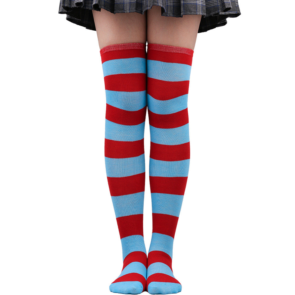 Women's Striped Thigh High Stockings | Black, White & Pink Over-Knee Lolita Harajuku Y2K Socks
