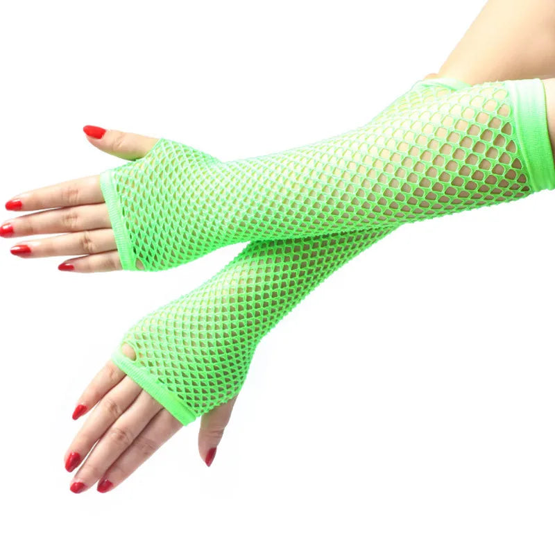 Women's Fishnet Fingerless Arm Warmers – Long Gloves for Party & Fancy Dress