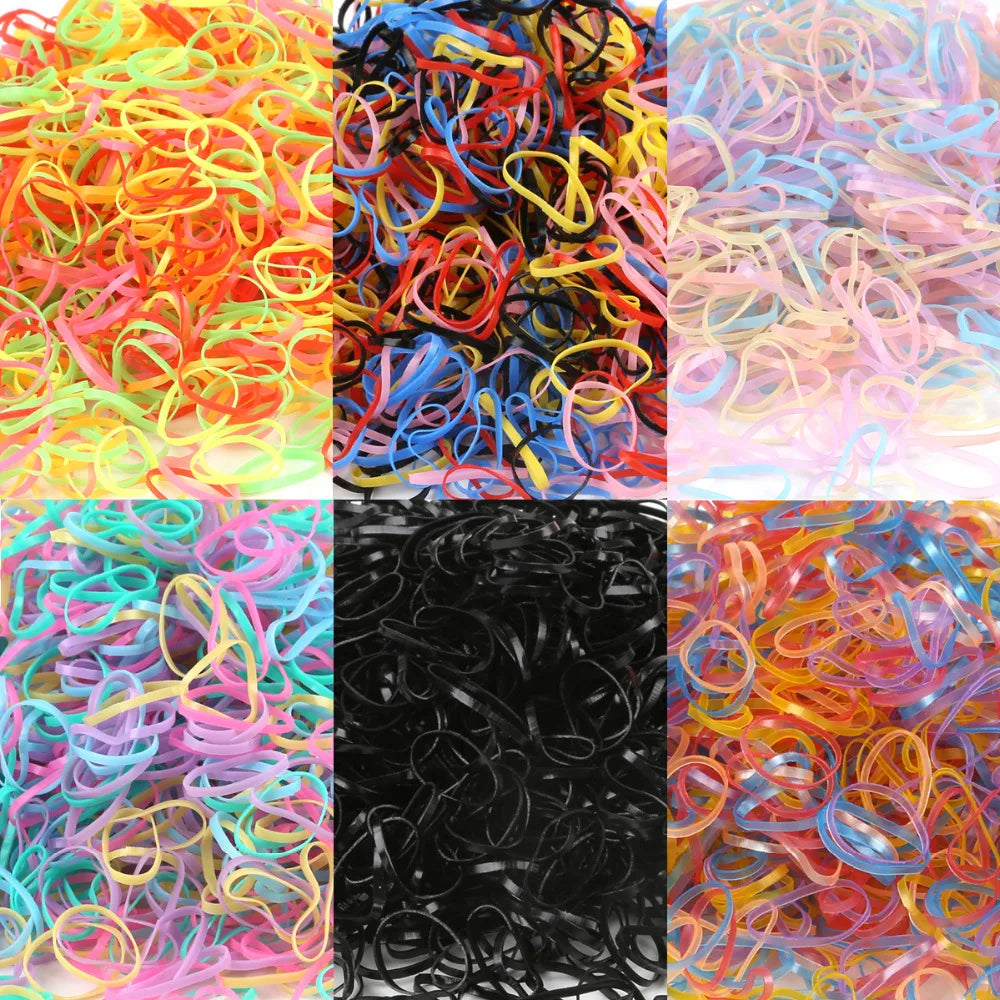 Kids Hair Elastics: 1000 Pcs Colorful Rubber Bands