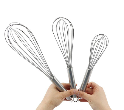 Stainless Steel Balloon Whisk – Hand Egg Beater & Mixing Tool in 8", 10" & 12"