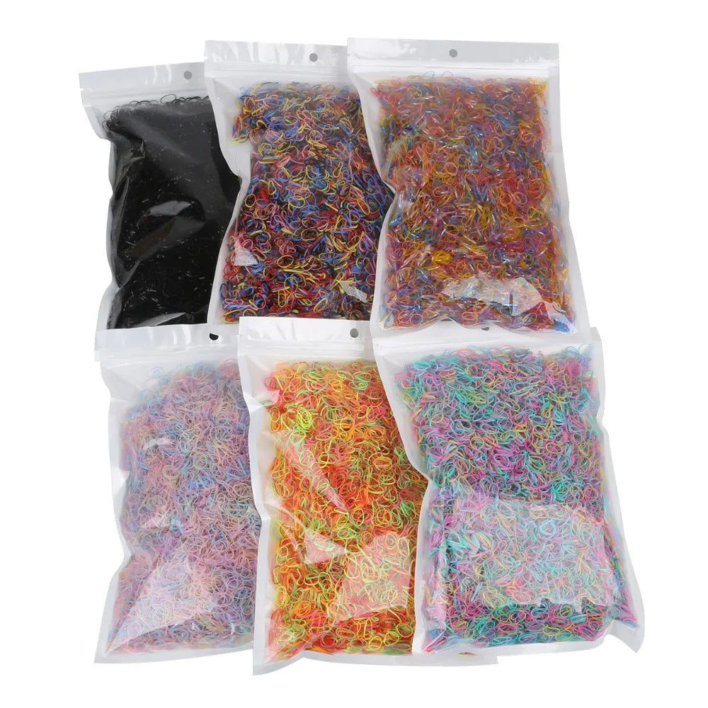 Kids Hair Elastics: 1000 Pcs Colorful Rubber Bands