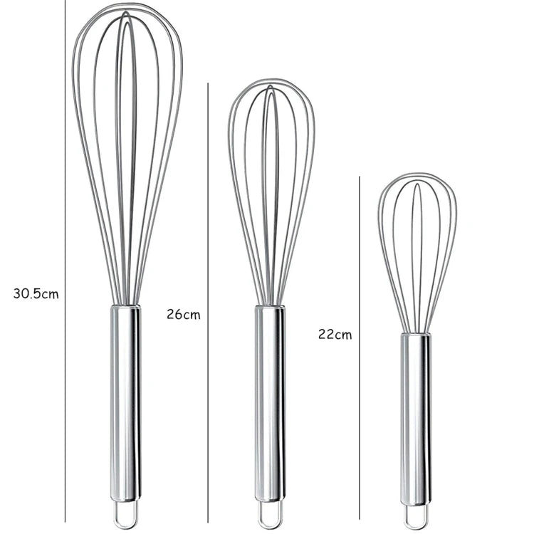 Stainless Steel Balloon Whisk – Hand Egg Beater & Mixing Tool in 8", 10" & 12"