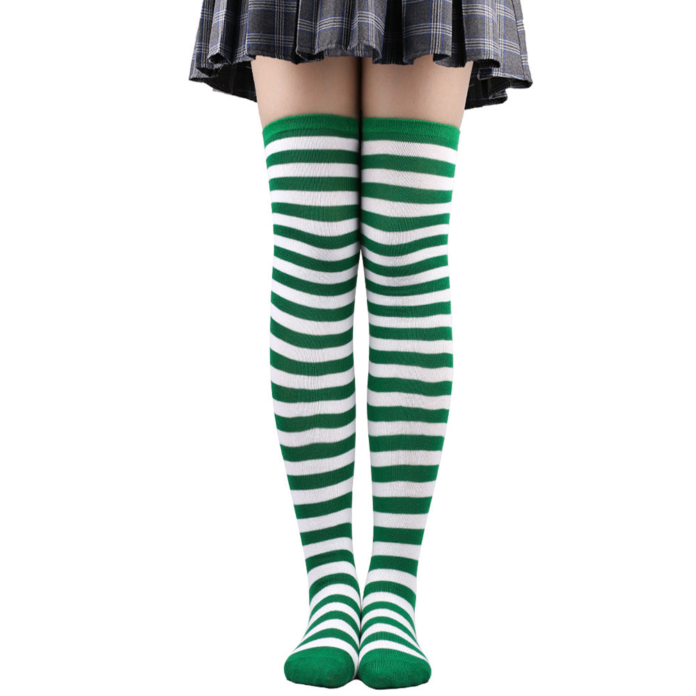 Women's Striped Thigh High Stockings | Black, White & Pink Over-Knee Lolita Harajuku Y2K Socks