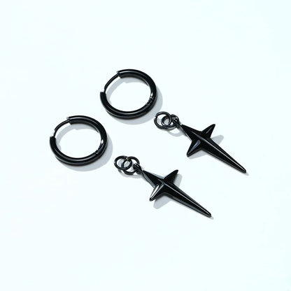 Men's Stainless Steel North Star Huggie Hoop Earrings | Piercing or Clip-On Cross Jewelry Gift