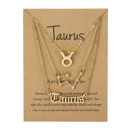 Women's 12 Zodiac Sign Necklace Set | 3pcs Constellation Pendant Choker Birthday Jewelry with Card