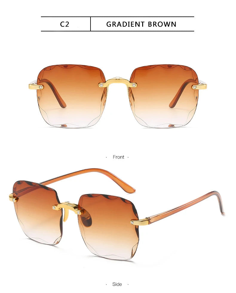 Women's Square Rimless Sunglasses | 3pcs Luxury Designer Summer UV400 Shades for Women & Men