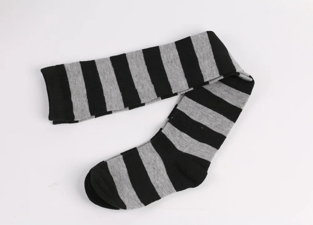 Women's Striped Thigh High Stockings | Black, White & Pink Over-Knee Lolita Harajuku Y2K Socks