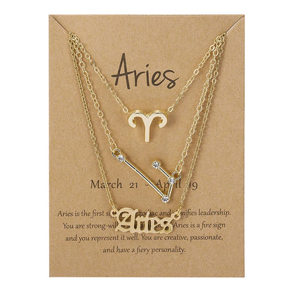 Women's 12 Zodiac Sign Necklace Set | 3pcs Constellation Pendant Choker Birthday Jewelry with Card
