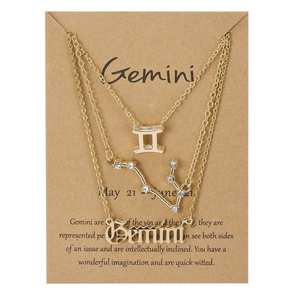 Women's 12 Zodiac Sign Necklace Set | 3pcs Constellation Pendant Choker Birthday Jewelry with Card