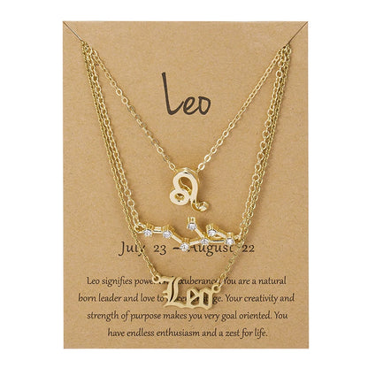Women's 12 Zodiac Sign Necklace Set | 3pcs Constellation Pendant Choker Birthday Jewelry with Card