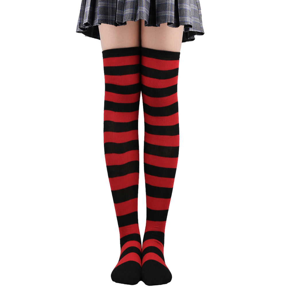 Women's Striped Thigh High Stockings | Black, White & Pink Over-Knee Lolita Harajuku Y2K Socks
