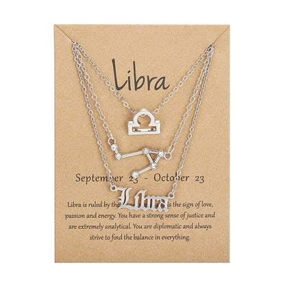 Women's 12 Zodiac Sign Necklace Set | 3pcs Constellation Pendant Choker Birthday Jewelry with Card
