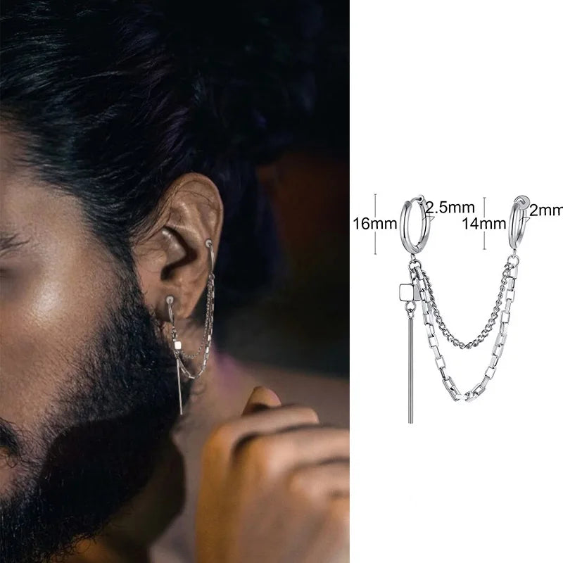 Men's Stainless Steel North Star Huggie Hoop Earrings | Piercing or Clip-On Cross Jewelry Gift