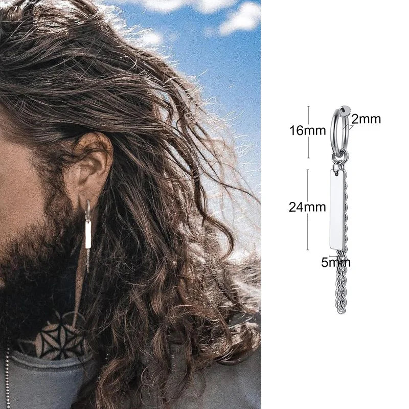Men's Stainless Steel North Star Huggie Hoop Earrings | Piercing or Clip-On Cross Jewelry Gift