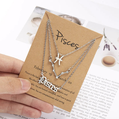 Women's 12 Zodiac Sign Necklace Set | 3pcs Constellation Pendant Choker Birthday Jewelry with Card