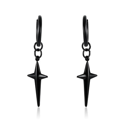 Men's Stainless Steel North Star Huggie Hoop Earrings | Piercing or Clip-On Cross Jewelry Gift