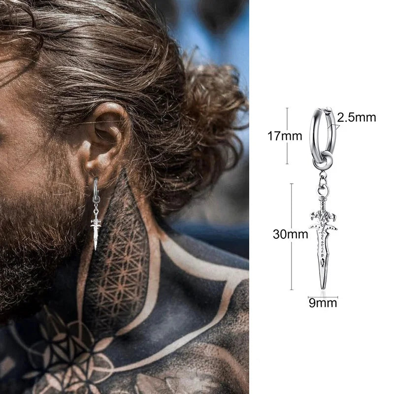 Men's Stainless Steel North Star Huggie Hoop Earrings | Piercing or Clip-On Cross Jewelry Gift