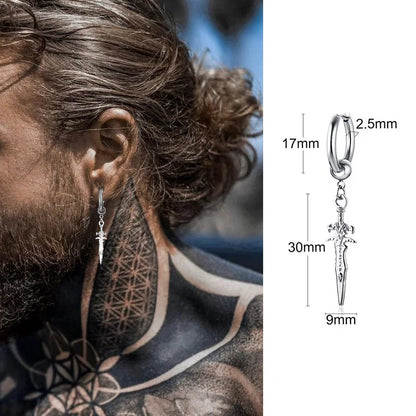 Men's Stainless Steel North Star Huggie Hoop Earrings | Piercing or Clip-On Cross Jewelry Gift