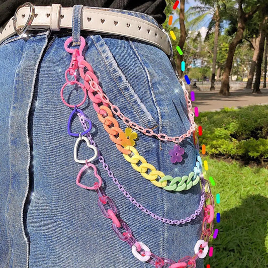 Cute Rainbow Resin Keychain & Waist Chain – Bear, Mushroom & Flower Designs
