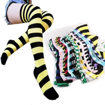 Women's Striped Thigh High Stockings | Black, White & Pink Over-Knee Lolita Harajuku Y2K Socks